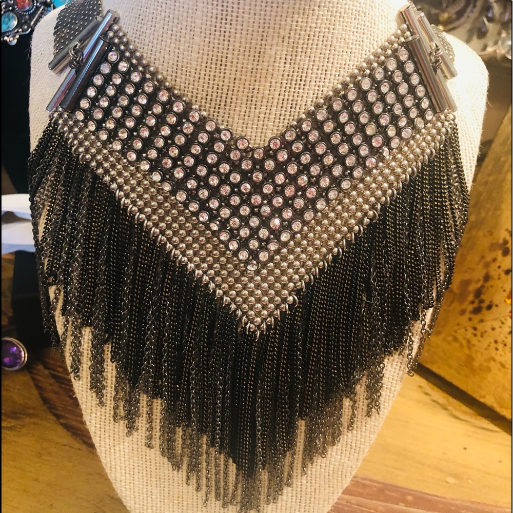 Crystal fringe Statement costume necklace